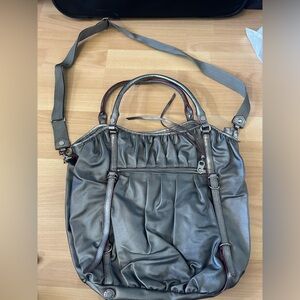EUC MZ Wallace Metallic Silver Handbag with shoulder strap and duster